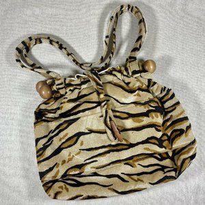 Vintage Tiger Animal Print Purse Tote Fuzzy Polyes